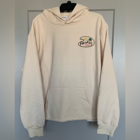PARKE Bayside Miami Hoodie L/XL Cream Coastal Raw Hem Sweatshirt - Picture 10 of 11